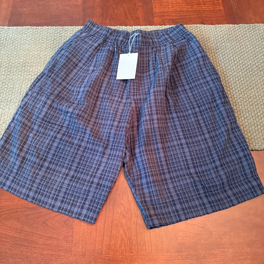 COS Blue Plaid Seersucker Shorts